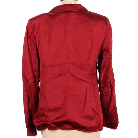 Escada Vermillion Red Satin Two Button Long Sleeve Blazer Size 42 - Picture 3 of 10